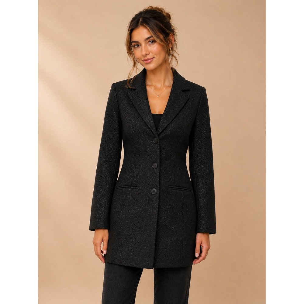 KORS Michael Kors Women Blazer 4 Black Longline Metallic Shimmer Made in Italy